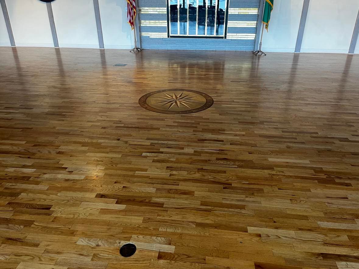 A close up view of the new flooring at the yacht club